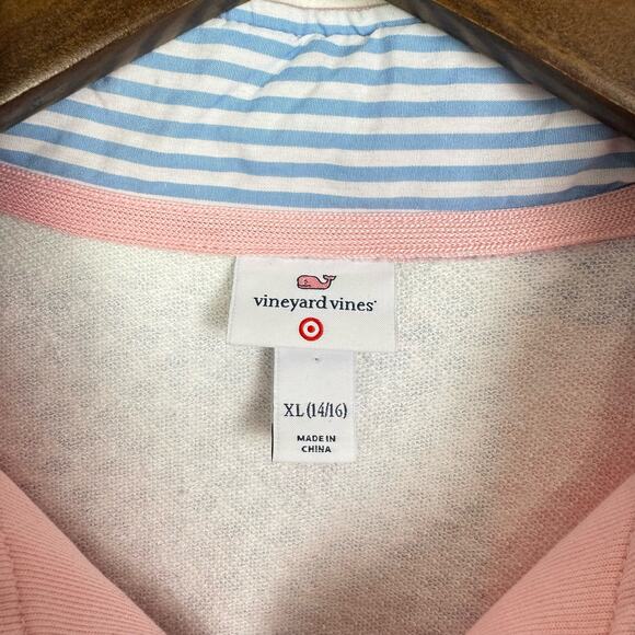 Vineyard Vines x Target | Youth Girls Pink Patchwork Whale Logo 1/4 Zip Pullover - Picture 10 of 11